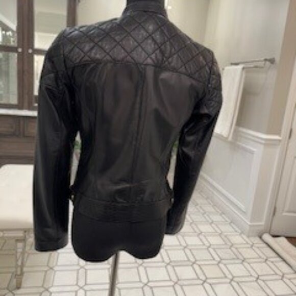 Cole Haan Black Lambskin Leather Jacket with gold accents XS. - Picture 3 of 5